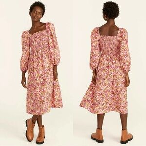 J.Crew Smocked Puff-Sleeve Dress in Faded Floral - Size Small